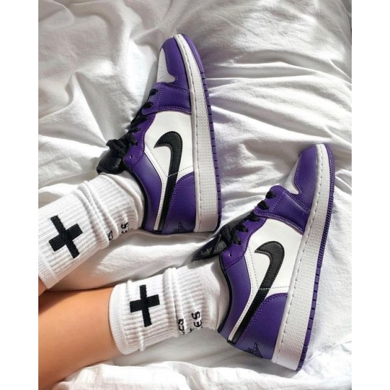 Air Jordan 1 Low Court Nachový 553558-500 Černá-Bílý/Courtpurple