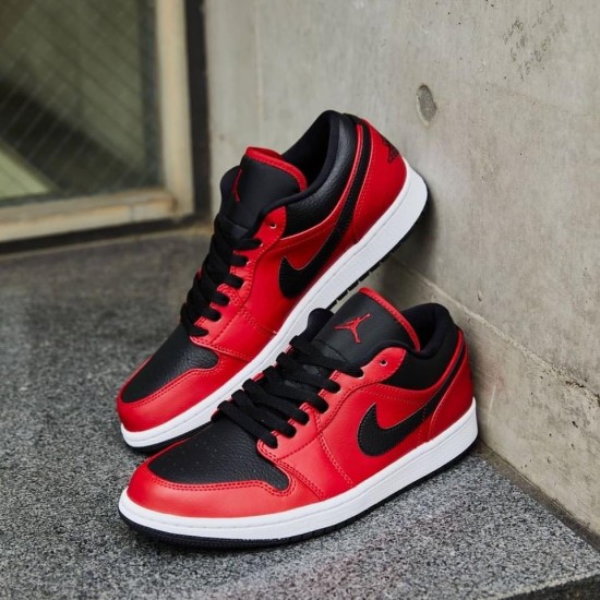 Air Jordan 1 Low Reverse Bred Pebbled Swoosh 553558-605 Gymred/Bílý/Černá