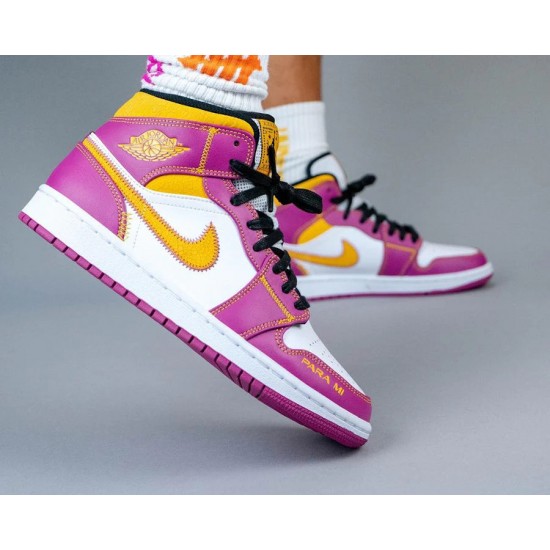 Air Jordan 1 Mid Dia De Los Muertos DC0350-100 Bílý/Fuchsie-Oranžovýý-Černá