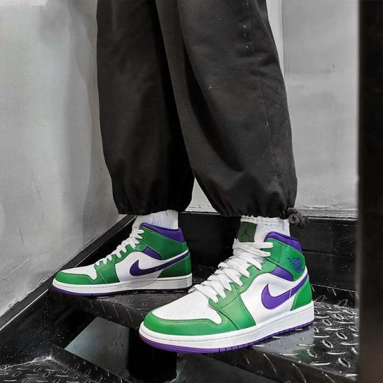 Air Jordan 1 Mid Incredible Hulk 554724-300 Aloeverde/Courtpurple-Bílý