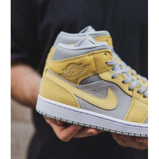 Air Jordan 1 Mid Mixed Textures Žlutý DA4666-001 Šedá Fog/Lemon Wash-Bílý