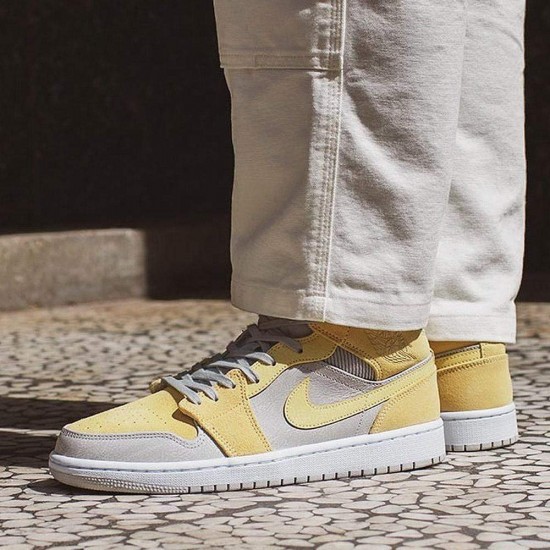 Air Jordan 1 Mid Mixed Textures Žlutý DA4666-001 Šedá Fog/Lemon Wash-Bílý