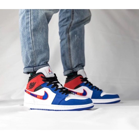 Air Jordan 1 Mid Multicolor Swoosh 852542-146 Bílý/Universityred-Rushblue-Černá