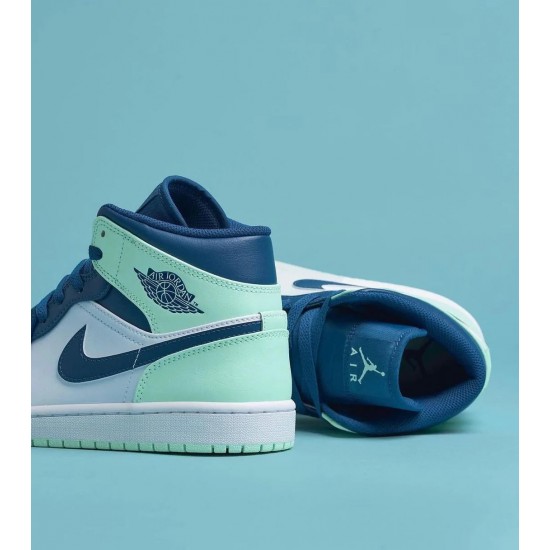 Air Jordan 1 Mid Mystic Navy Mint Foam 554724-413 Mystic Navy/Mint Foam-Bílý