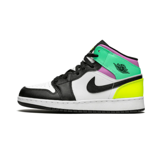 Air Jordan 1 Mid Pastel Černá Toe 554725-175 Bílý/Černá-Volt-Zelenáglow