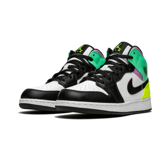 Air Jordan 1 Mid Pastel Černá Toe 554725-175 Bílý/Černá-Volt-Zelenáglow