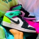 Air Jordan 1 Mid Pastel Černá Toe 554725-175 Bílý/Černá-Volt-Zelenáglow