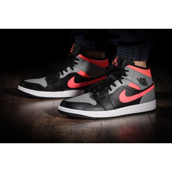 Air Jordan 1 Mid Růžový Shadow 554724-059 Černá/Hot Punch-Light Smoke Šedá