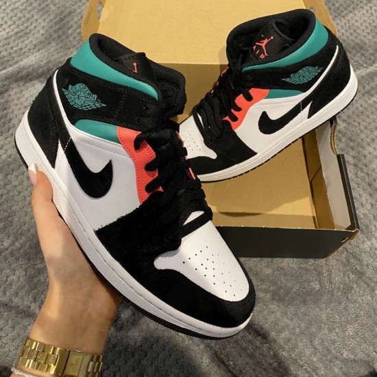 Air Jordan 1 Mid Se South Beach 852542-116 Bílý/Černá-Růžový-Zelená