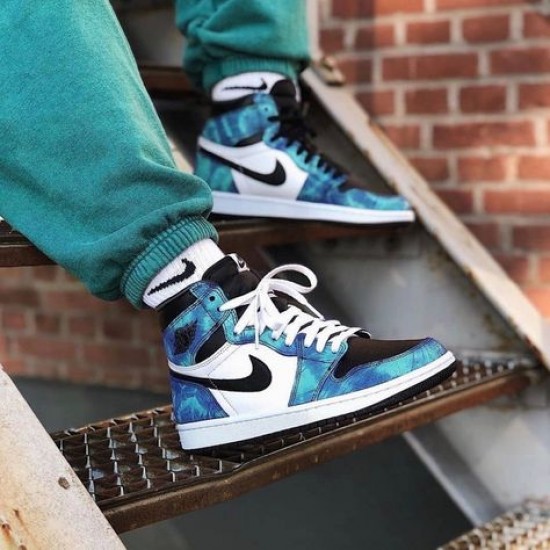 Air Jordan 1 Retro High Tie Dye CD0461-100 Bílý/Černá-Auroragreen